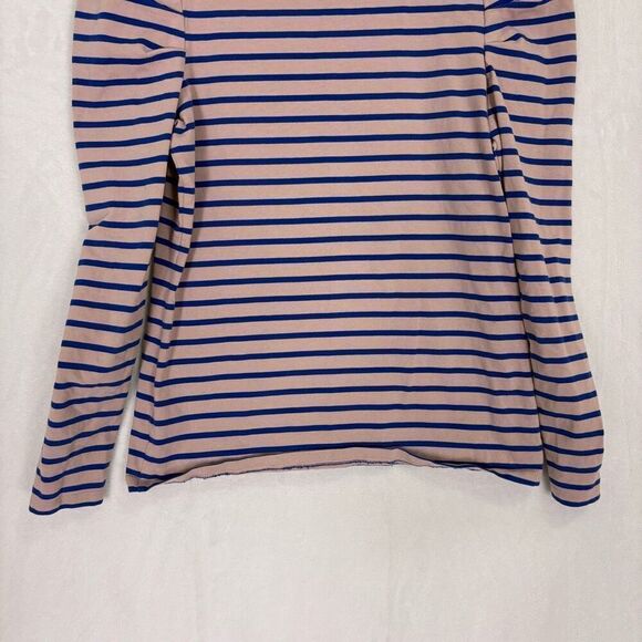 Boden Striped Puff Sleeve Long Sleeve Cotton Top Pink with Blue Stripes Women's - Picture 8 of 9